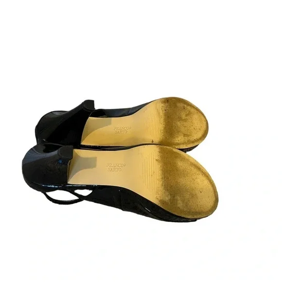 Franco Sarto Emmy Heels Open Toe Ankle Strap Black Patent Size 9 EUC - Picture 6 of 9